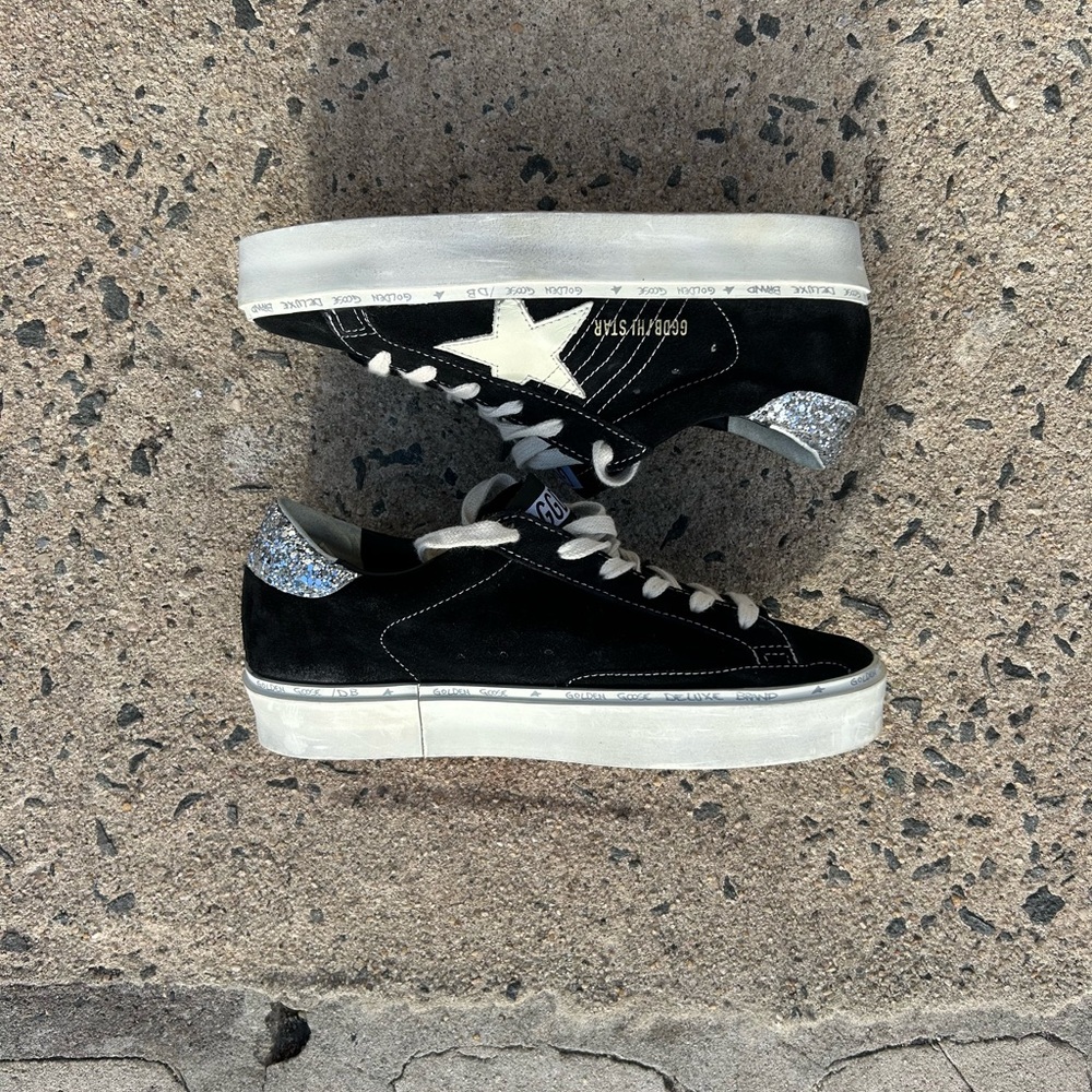 Golden Goose Hi Star Sneakers Women Black Suede White Star EU 37 US 7 - Picture 2 of 13